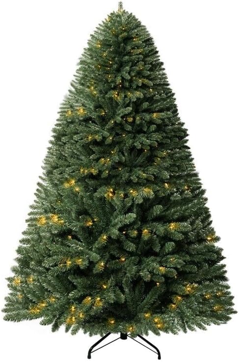 Naomi Home 7.5ft Christmas Tree with Lights Realistic Spruce Christmas Tree Prelit with Foot Pedal 1717 Branch Tips 550 Warm Lights and Metal Stand Aritificial Tree arbol De Navidad