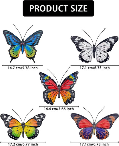 EOORAU Metal Butterfly Wall Art Outdoor Decor - 5 Pack Metal Butterflies Wall Sculpture Hanging Decor for Home Yard Patio Garden Decoration, Gifts for Mom Friends