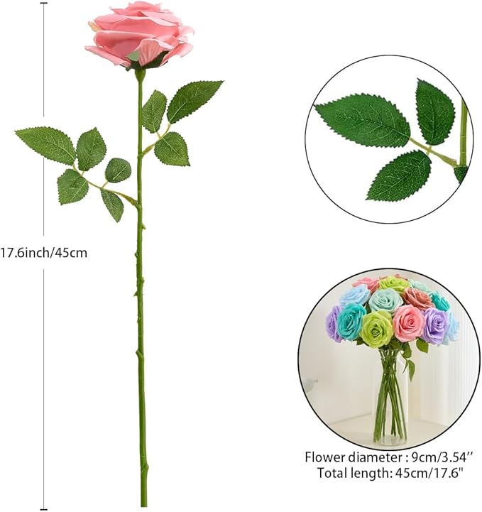 15pcs Fake Roses Artificial Silk Flowers Faux Rose Flower Long Stems Bouquet for Arrangement Wedding Centerpiece Party Home Kitchen Decor