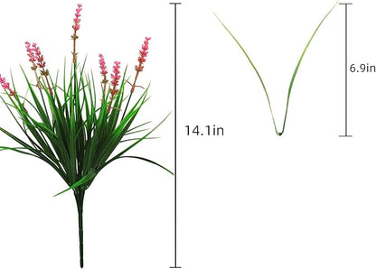 Artificial Plants Outdoor 12 Bundles Fake Monkey Grass Fade Resistant Plastic Faux Flowers Look Real for Porch Patio Home Garden Pot Decor (12 Bundles Pink Monkey Grasses)