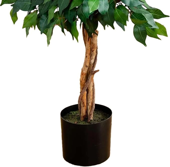 Nearly Natural 4ft Triple Trunk Artificial Ficus Tree with Natural Wood Trunks, Fake Tree for Indoor Home Décor, Faux Ficus Tree with Black Nursery Pot