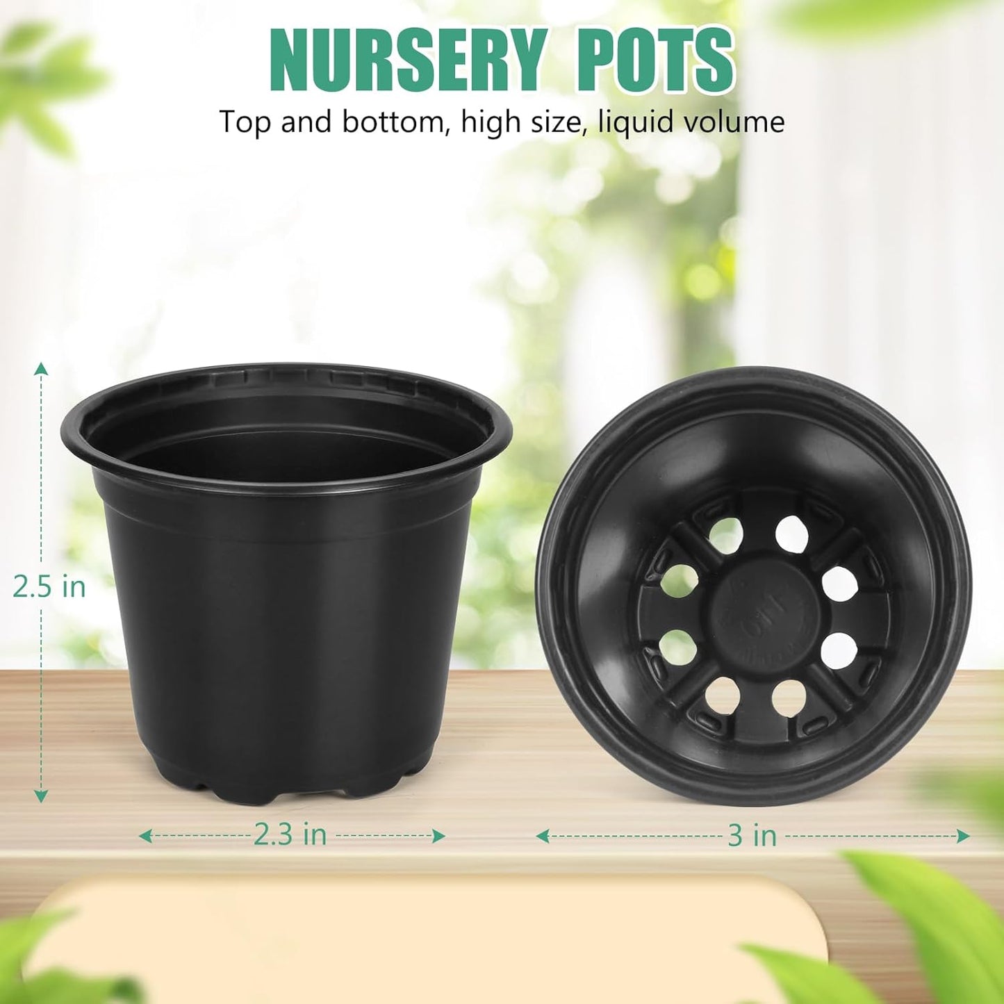 60 Pack 3 Inch Nursery Pots for Plants, Plastic Seeds Starter Pots with Drainage Holes, Small Plastic Plant Nursery Pots for Succulents Seedling Cutting Transplanting (60, 3 Inch)
