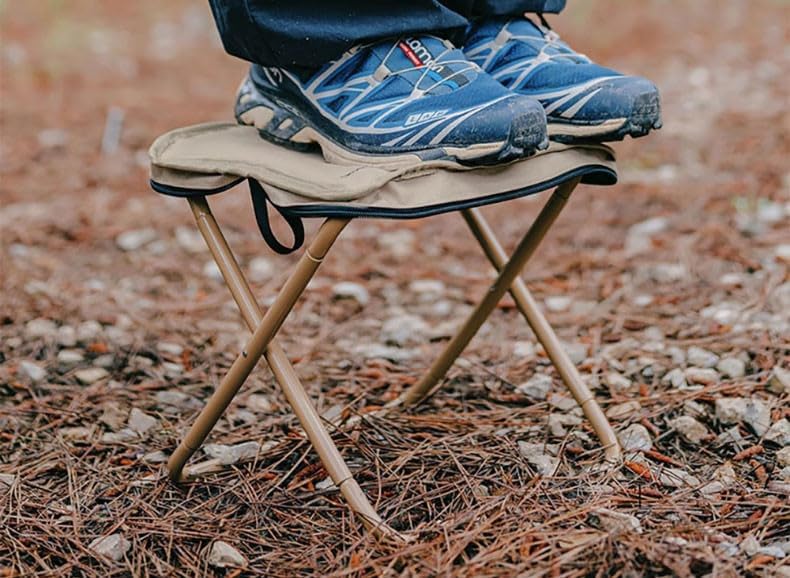 Portable Camping Stool & Folding Small Chair - Compact Folding Stool, Durable Collapsible Stool for Fishing, Hiking, BBQ, Outdoor Events (Khaki)