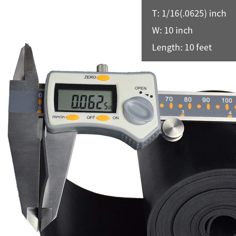 DOBTIM Neoprene Rubber Strips 1/16 (.062)" Thick X 10" Wide X 10' Long, Solid Rubber Rolls Use for Gaskets DIY Material, Supports, Leveling, Sealing, Bumpers, Protection, Abrasion, Flooring, Black