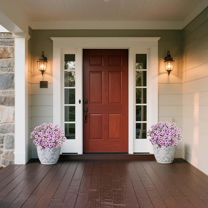 Artificial Flowers Outdoor UV Resistant Fake Plants,12 Bundles Silk Daisy in Pots for Porch Patio Garden, Faux Potted Home Decor for Outside (Pink)