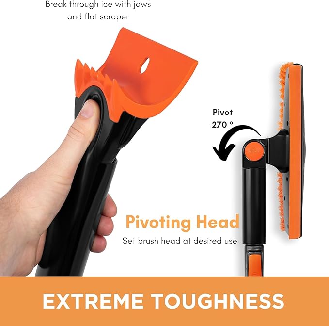 BIRDROCK HOME 60" Extendable Car Snow Brush and Ice Scraper | Lightweight Aluminum Snow Clearing Tool w/Detachable Ice Scraper w/Ergonomic Grip Design | 13" Foam & Bristle Head for Truck Car SUV RV