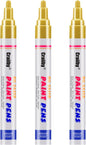 Gold Paint Markers, 3 Pack Oil-Based Waterproof Quick Dry Permanent Paint Pen Set for Rocks Painting, Wood, Fabric, Plastic, Canvas, Glass, Mugs, Metal, Tire, Stone, DIY Craft