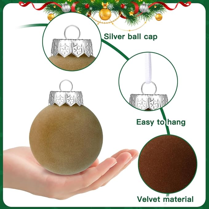 YUJUN 12 PCS Christmas Large Velvet Balls Ornaments 3.14In Shatterproof Tree Hanging Plastic Ball Set Xmas Bulk Flocked Ornaments for Christmas Tree Home Party Wreath Decorations