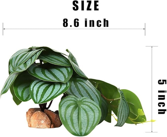 Reptile Plants for Terrarium, Ball Python Tank Decor Accessories fit Bearded Dragon Crested Leopard Gecko Lizard Chameleon Snake Frog Tortoise Hermit Crab - Fake Calathea Orbifolia