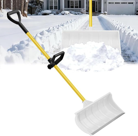 Snow Pusher, 58" Snow Plow Shovel with Ergonomic Dual D-Handles & 22'' UHMW Blade, Lightweight Manual Snow Shovel for Driveway, Sidewalk & Patio (Yellow)