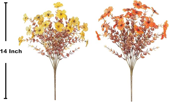 Artificial 15-Bloom Violet Flowers, Fake Flowers for Indoor Outdoor Decor, Faux Plants for Garden, Porch, Fall and Seasonal Decoration, UV Resistant Faux Plants (Orange and Yellow)