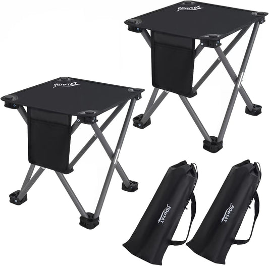 Roptat 2 Pack Camping Stool,Portable Folding Compact Lightweight Stool Seat for Camping Fishing Hiking Gardening Outdoor Walking Backpacking Travelling and Beach with Carry Bag (Black)