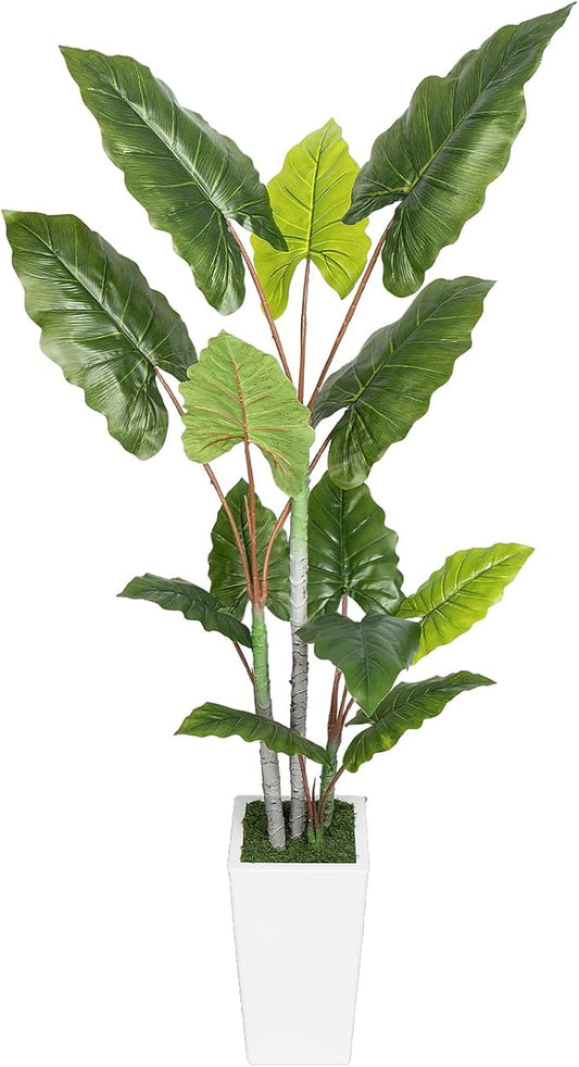 Artificial Plant Indoor 5.5FT - Fake Tree with White Tall Planter - Faux Silk Plants Tall Fake Floor Plant in Pot - Artificial Trees for Home Office Living Room Decor Indoor