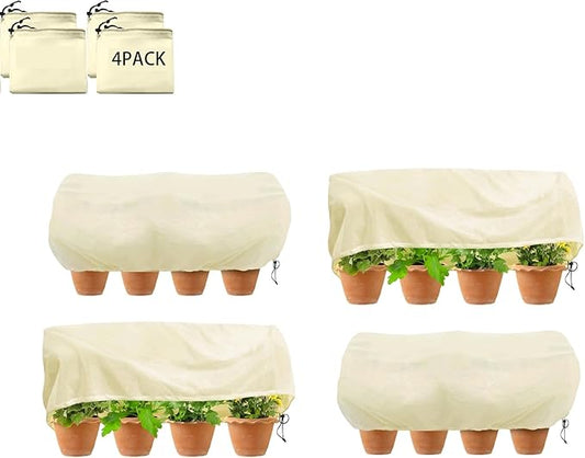 Plant Frost Cover for Garden Protection, Rectangular Planter Winter Blanket with Drawstring, 59 x 17.7 x 15.7 Inch, 4 Pack
