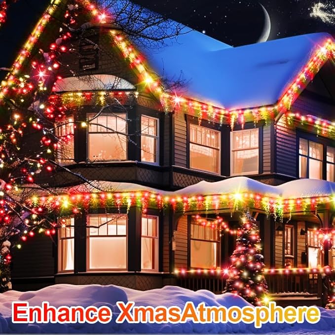 403 FT 1000 LED Christmas Lights Outdoor Decorations Super Long Fairy String Lights Waterproof 8 Modes Timer Clear Wire for Outside House Tree Patio Yard Wedding Party Holiday-Warm White & Red