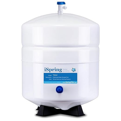 iSpring T32M Pressurized Water Storage Tank with Ball Valve for Reverse Osmosis RO Systems, 4 Gallon, 1/4" Tank Valve Included, White