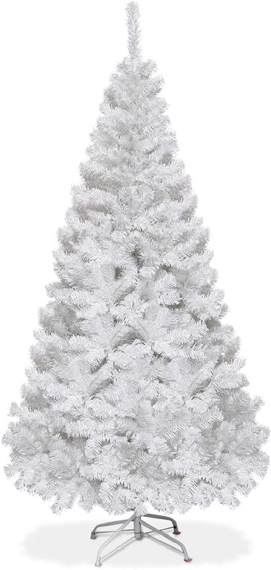 Happygrill 5FT White Christmas Tree Artificial Xmas Tree with Solid Metal Stand White Xmas Pine Tree for Indoor Outdoor Decoration