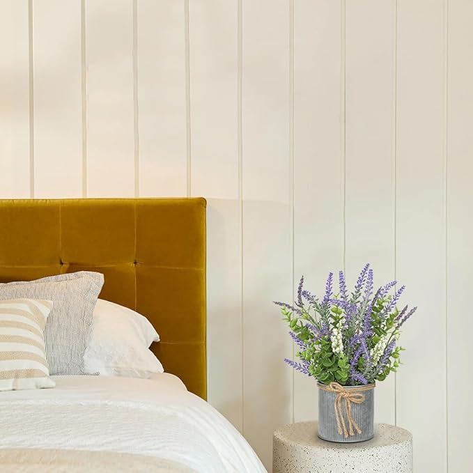 DILATATA Rustic Lavender Flowers Artificial Lavender Decor Fake Lavender Plant in Metal Pot Faux Plants in Pots for Home Bathroom Table Centerpieces Wedding Decor Potted Lavender Flower Purple Decor