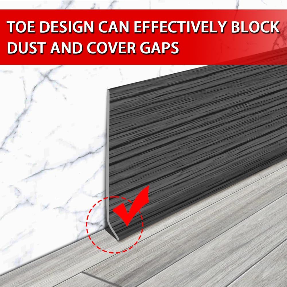 Vinyl Wall Base Baseboard Molding Trim 4" Flexible Self Adhesive Rubber Wall Base Moulding Trim Peel and Stick Design, 4 Inch x 200 Feet, Dark Gray Wood