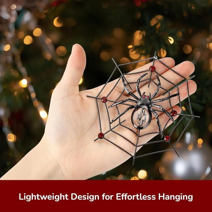 Matashi Black Spider Hanging Ornament for Christmas Tree w Clear, Red Crystals – Lucky Spider Web Decoration for Tree, Seasonal Decor Holiday Hanging Ornament Gift Inspired by Christmas Spider Legend