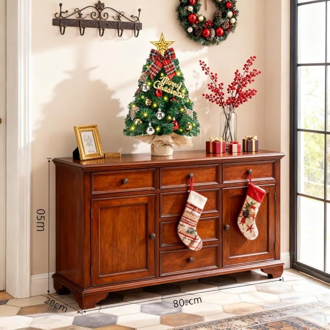 Prelit Mini Christmas Tree Tabletop with LED Lights, 2ft Artificial Xmas Tree with Treetop Star and Hanging Ornaments Small Christmas Trees Decoration for Home Cafe Office Desk, Green