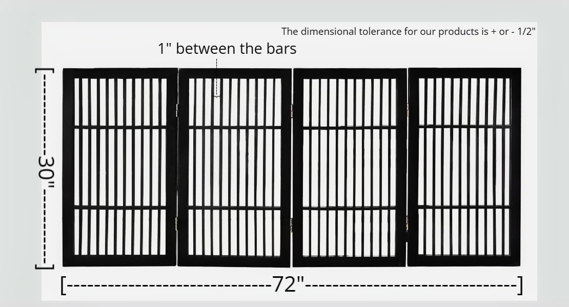 Pet Dog Gate Strong and Durable Freestanding Folding Acacia Hardwood Portable Wooden Fence Indoors or Outdoors by Urnporium (Black Pet Gate, 4 Panel 30" Tall)