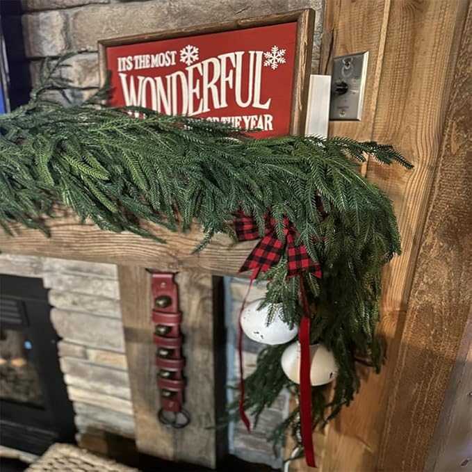 2Pcs 6FT Christmas Norfolk Pine Garlands,Real Touch Garland, Faux Greenery Garland for Fireplace Mantle Indoor Outdoor Holiday Party Home Decor（2-Pack）