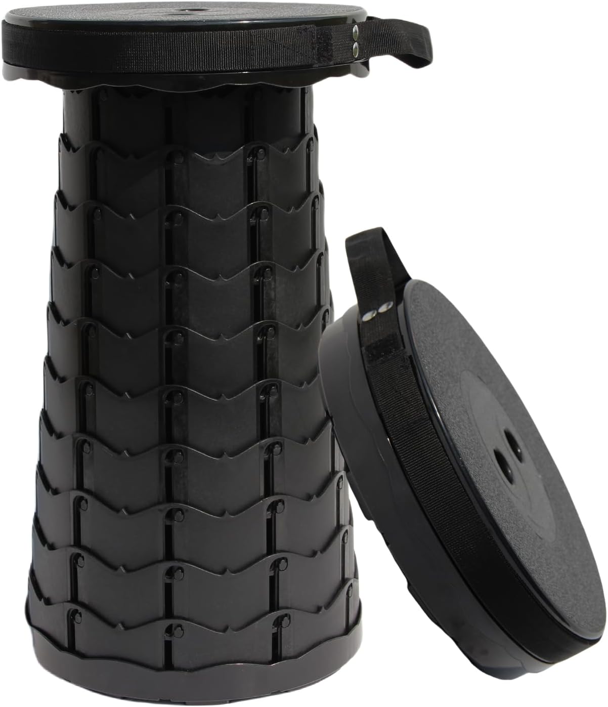 ALEVMOOM Upgraded Nylon Collapsible Stool with 500lbs Max Weight Portable Retractable Folding Telescoping Stools for Adults Chair for Outdoor Camping Fishing Hiking BBQ(Nylon Black)