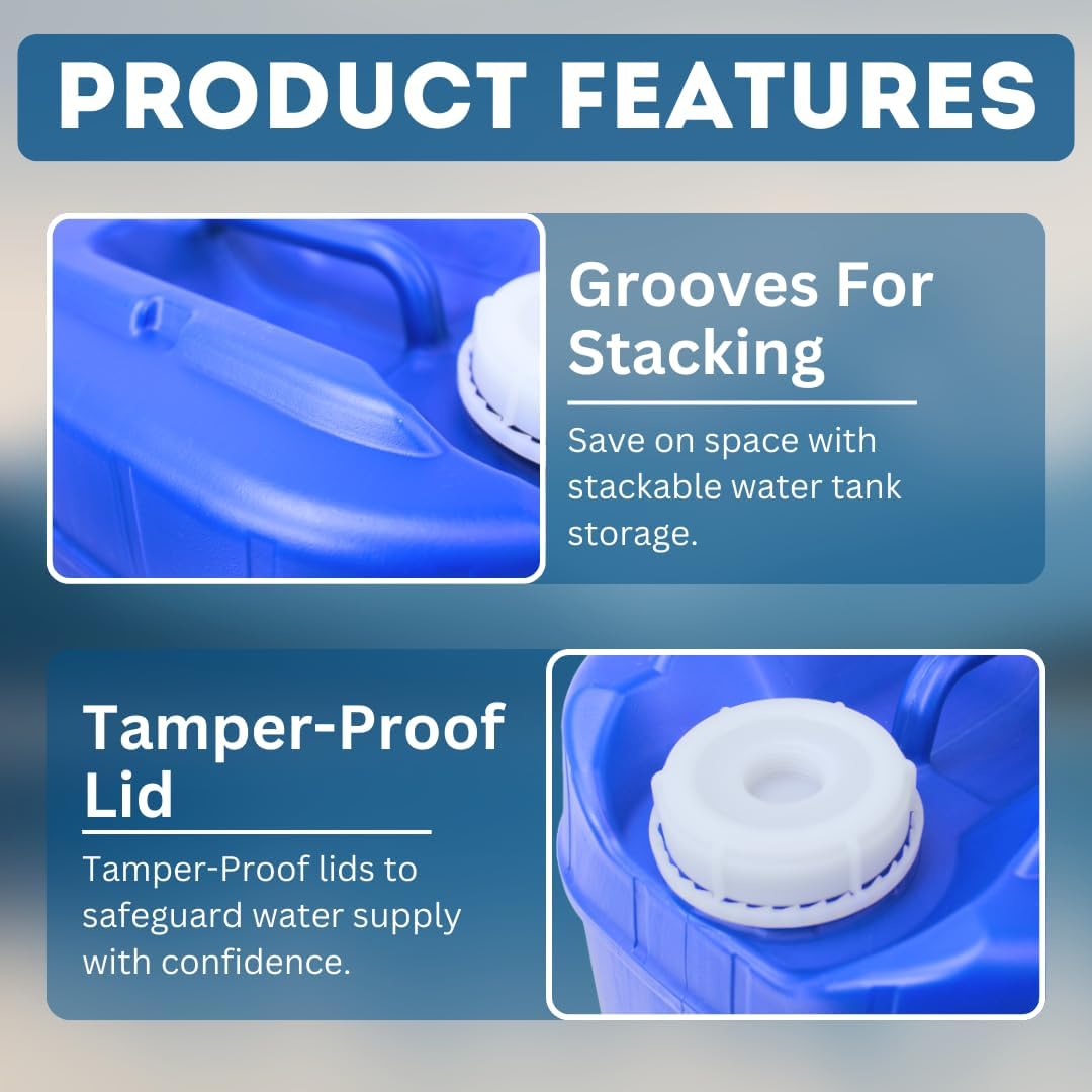 5-Gallon Stackable Water Storage Containers, 5 Gallons Each w/Lids + Spigot, Easy Fill, Survial Supply Emergency Water Storage for Camping and Disaster Preparedness, RV, 10 Gallon (2 Tanks)