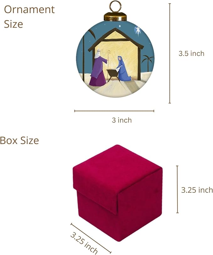 Nativity Christmas Ornament – Christian Glass Ornament with Mary, Joseph, and Baby Jesus Under The Star of Bethlehem, Religious Holiday Keepsake