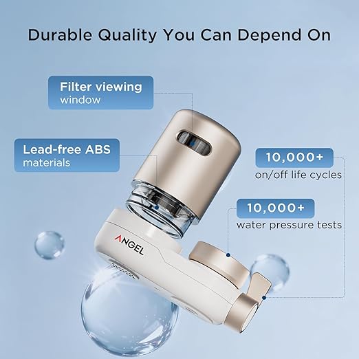 ANGEL CF30 Water Filter for Sink Faucet, Faucet Mount Water Filtration System, Reduces 98% Chlorine, Lead & Rust, SGS Tested, Easy Install, 350 Gallons Long-Lasting for Kitchen & Bathroom (Rose Gold)