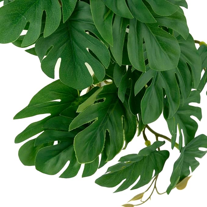 2Pack Reptile Fake Plants for Terrarium, Snake Tank Accessories, Habitat Decor Artificial Hanging Plants with Suction Cup - Fake Monstera