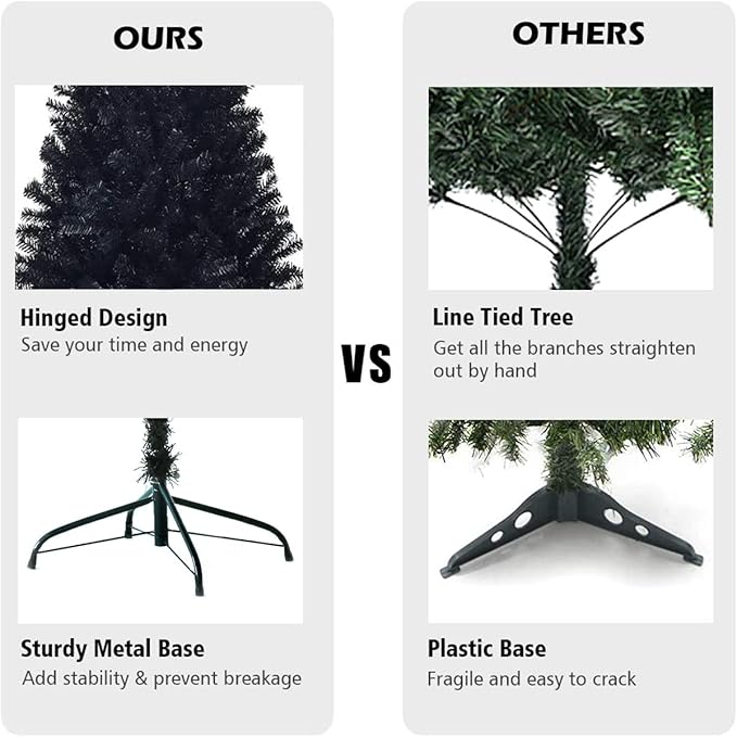 KTKDE 6ft Artificial Black Christmas Tree Outdoor Black Halloween Tree Decorations with 1005 Tips Led String Lights Pencil Christmas Tree Indoor Holiday Office Party Decorations