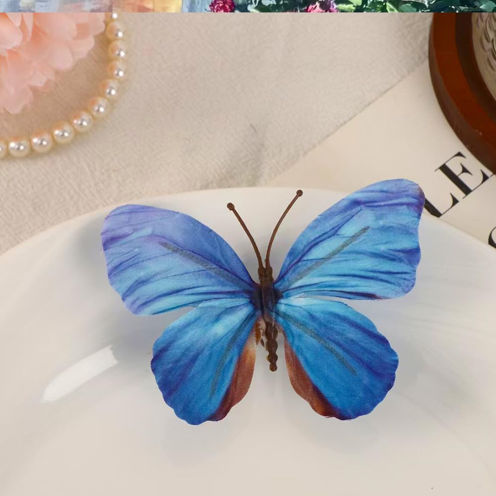 Artificial Butterfly, 3D Artificial Butterfly Clips,Silk Floral Butterflies, Suitable for Home Decoration, Flower Arrangement and Foil The Festive Atmosphere (8 Pcs)