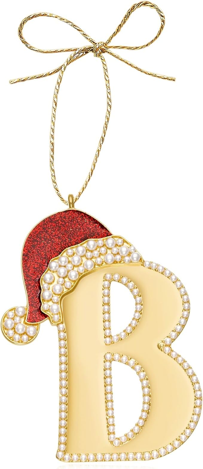 2025 Christmas Ornaments, Letter Ornaments for Xmas Tree, Hanging Christmas Red Hat Ornament for Mother Best Friends Sister Wife|B-Letter Ornament