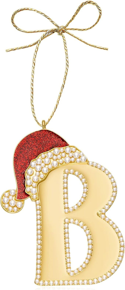 2025 Christmas Ornaments, Letter Ornaments for Xmas Tree, Hanging Christmas Red Hat Ornament for Mother Best Friends Sister Wife|B-Letter Ornament