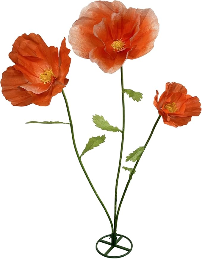 3pc Large Paper Artificial Flowers, Giant Flower for Decoration,Standing Huge Handcrafted Flowers for Garden, Hotel, Office, Photography Props, Wedding,Art Gallery, Shop Window Display (Orange)