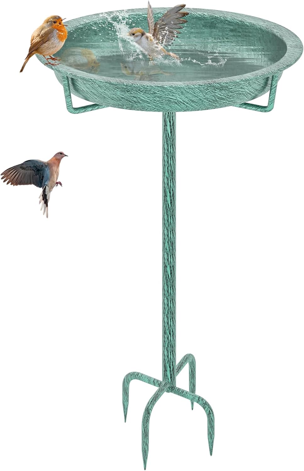 Metal Bird Bath for Outside, 36.2" Height Birdbath Bowl Standing Bird Feeders for Outdoors with 4 Prongs Base Stake, Freestanding Birdfeeders for Garden Yard Lawn Decor (Retro Green)