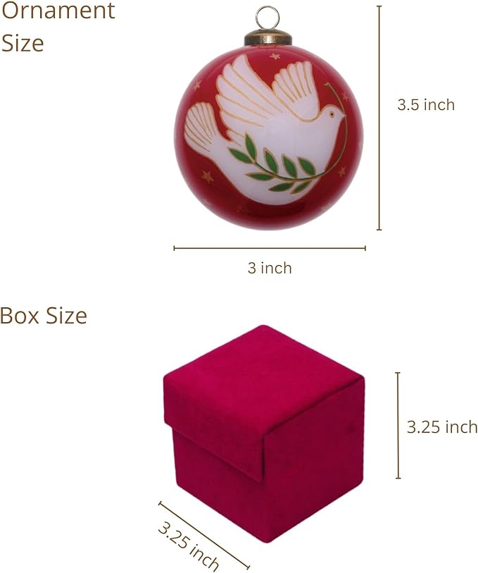 Peace on Earth Dove Ornament – Hand-Painted White Dove Christmas Ornament – Glass “Peace on Earth” Holiday Decoration – Dove Ornament for Christmas Tree – Inspirational Gift