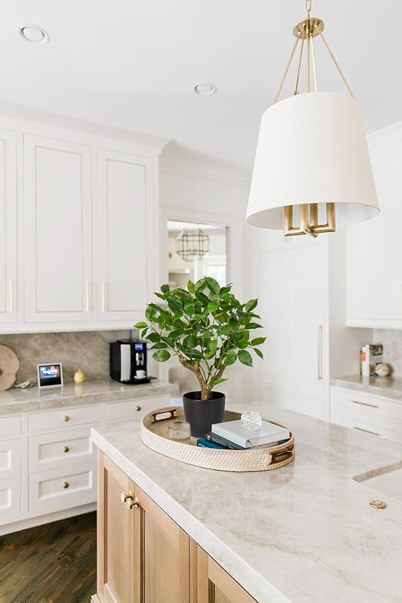 Artificial Tree, 17'' Ficus Bonsai, Premium Faux Planted Potted Decor for Home Table Office Desk Bathroom Bedroom Living Room Farmhouse