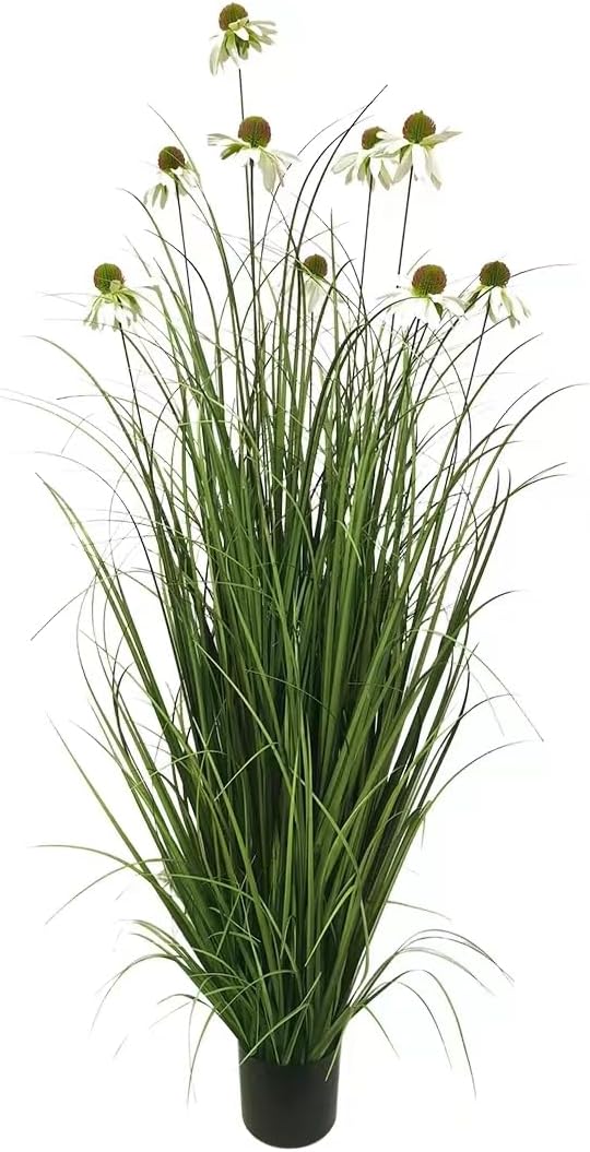 46-Inch Artificial Tall Grass Plant with 9 Lifelike Echinacea Flower - Ideal for Indoor or Outdoor Decoration, Housewarming Gifts, and Home Decor (1-Pack,White)