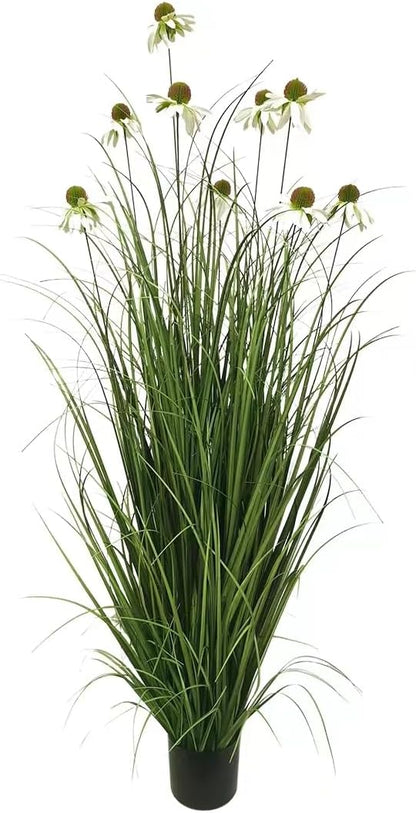 46-Inch Artificial Tall Grass Plant with 9 Lifelike Echinacea Flower - Ideal for Indoor or Outdoor Decoration, Housewarming Gifts, and Home Decor (1-Pack,White)