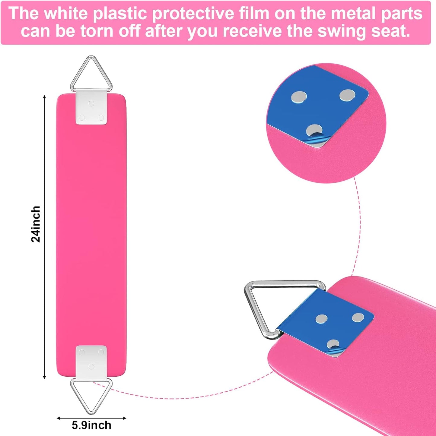 AGPTEK Swing Seat, 30.4 x 6 x 0.27 Inch Yard Swing for Boys and Girls & Adults with Metal Triangle Ring - Pink (113KG /250LB Weight Limit)