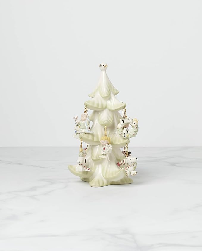 Lenox 6361265 Snoopy & Friends 11-Piece Christmas Tree Ornament Set, Display Stand