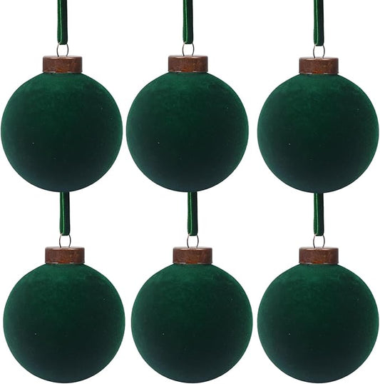 6 Pcs Velvet Christmas Balls Bulk Shatterproof Plastic Christmas Tree Decorations for Decorative Hanging Baubles (6, Blackish Green, 3.94Inch)