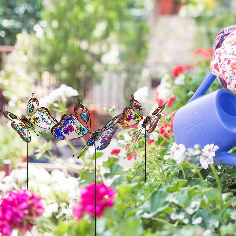 3 Pack Butterfly Decorative Garden Stakes,Outdoor Decorations Metal Yard Art Garden Stakes for Patio Yard Porch Decor