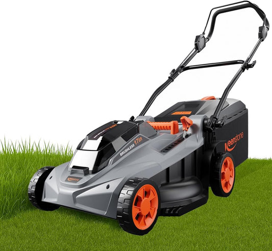 Keenstone Cordless Lawn Mower, 17" Electric Lawn Mower with Direct-Drive Brushless Motor, 2 x 20V 4.0Ah Battery, 6 Position Height Adjustable Push Mower for Yard & Thick Grass(35min Runtime)