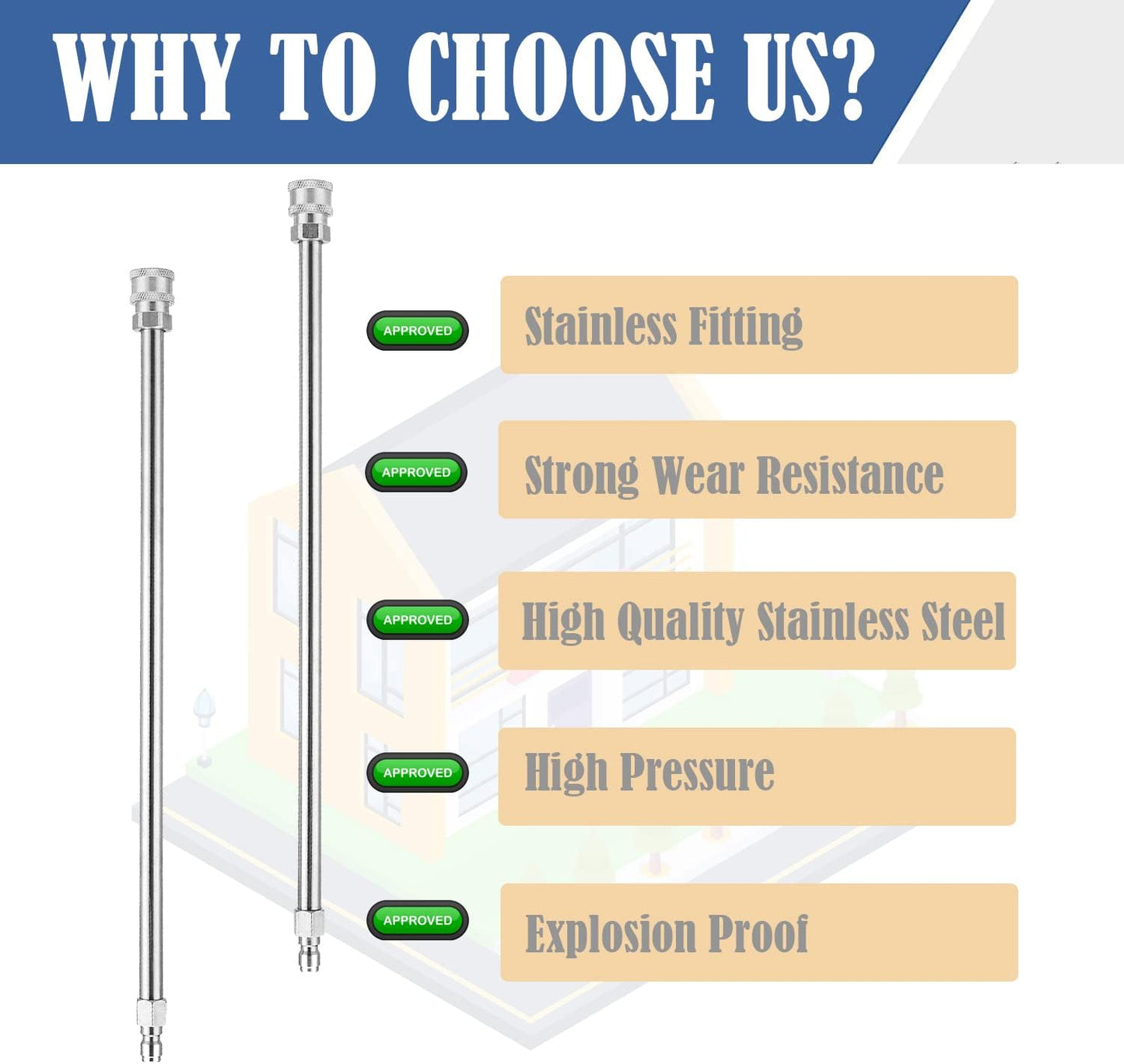 Selkie Pressure Washer Extension Wand, 120" Power Washer Extension Wand with 3pcs Curved Rod Lance& 7 Spray Nozzle Tips,Gutter Cleaner Attachment, 1/4” Quick Connect Fitting, 4000 PSI(120 Inch)