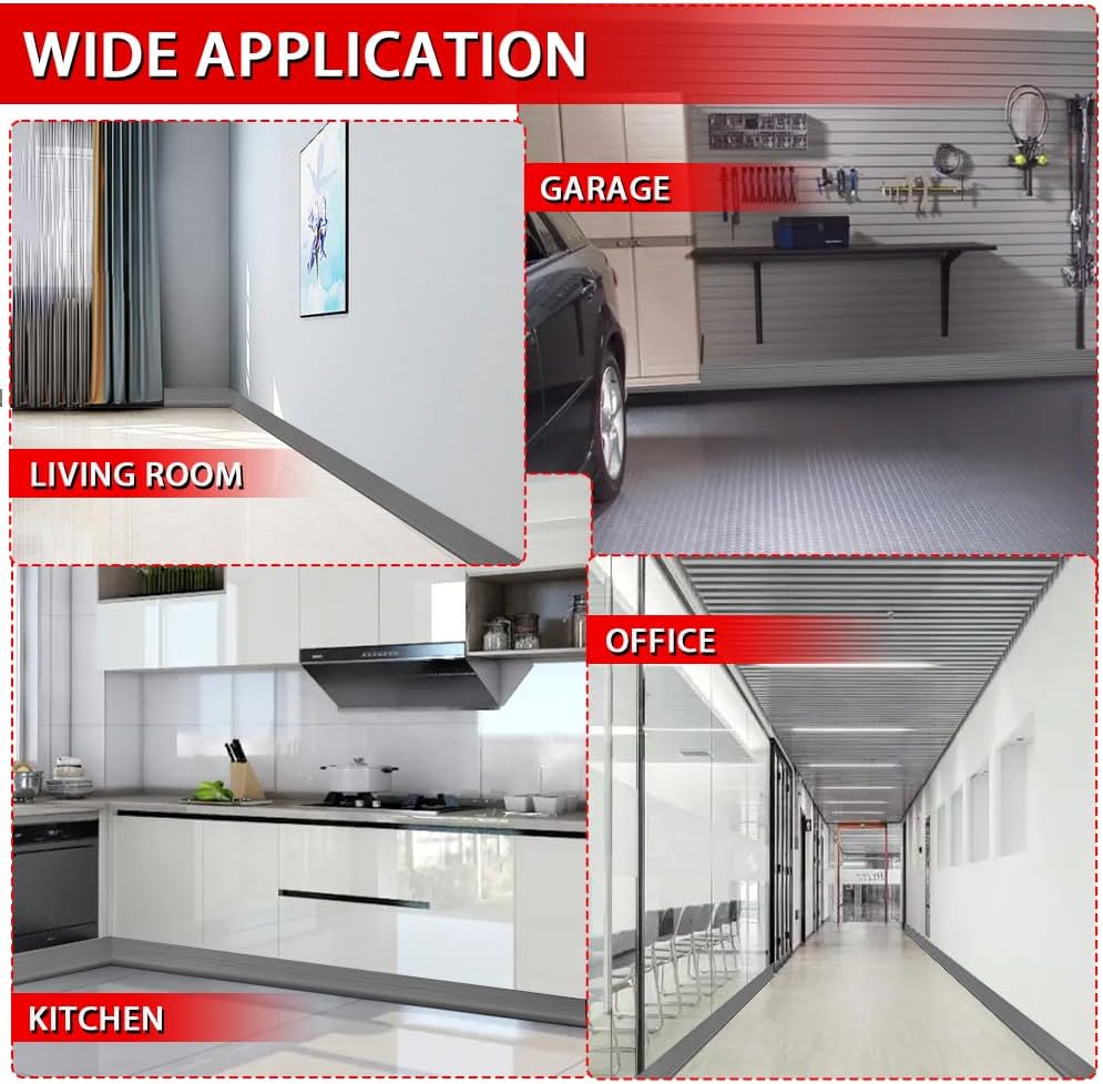 Vinyl Wall Base Baseboard Molding Trim 6" Flexible Self Adhesive Rubber Wall Base Moulding Trim Peel and Stick Design, 6 Inch x 60 Feet, Medium Grey Wood