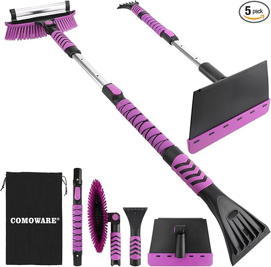 COMOWARE Snow Brush, Extendable Ice Scrapers for Car Windshield with 270° Pivoting Head, Lightweight Aluminum Body Snow Removal Tool with Ergonomic Foam Grip, Snow Scraper for Car Truck SUV